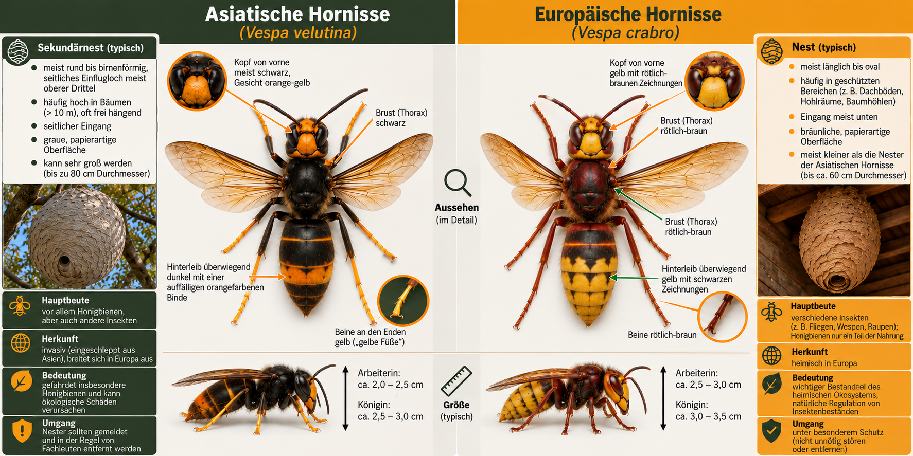 Asiatische und Europäische Hornisse im Vergleich